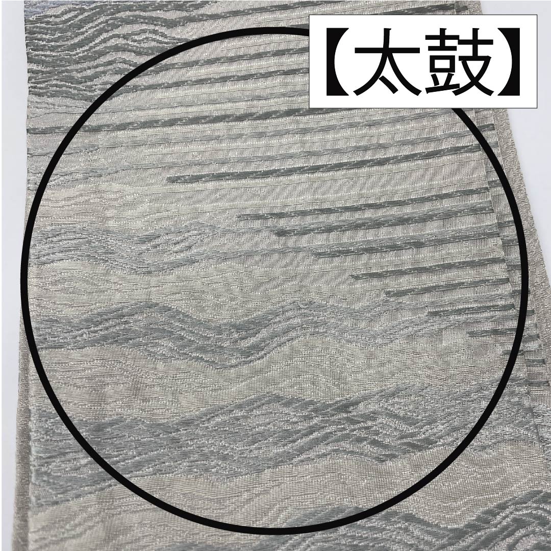 【未仕立】半幅帯 ポリエステル Sランク 蝋色（ろういろ） 縞　 破線 ストライプ   帯丈412cm グレー系 1125001612422
