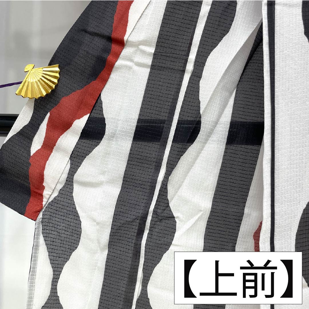 (Brand new, unused) Yukata (single-layer kimono) Polyester, Length 166cm, Sleeve Length 65cm, New Rank, White, Geometric Pattern, Tatewaku Pattern, Warp Stripes, Product Number: 1118005721511