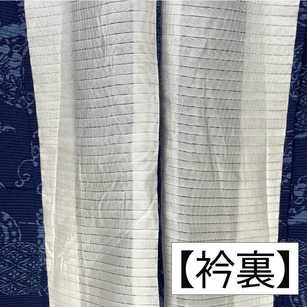 夏物 正絹 小紋 身丈163.5cm 裄丈63cm 紺色（こんいろ） 古典柄 型染 絽 Aランク 紺系 1132002713418