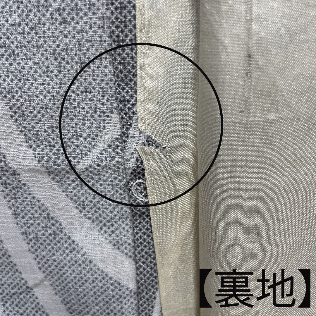 Summer kimono, polyester, small pattern, length 155cm, sleeve length 65.5cm, light ink color, checkered pattern, abstract pattern, washable kimono, gauze, B rank, gray 1132000804322