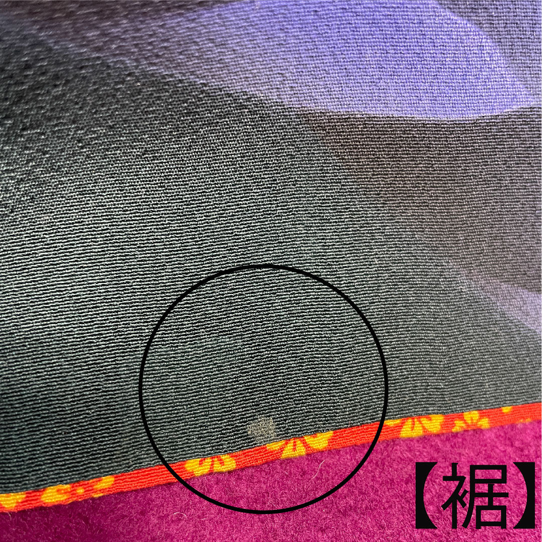 振袖 身丈165cm 裄丈70cm 袷  鉄色 京友禅 花模様  正絹 Aランク 緑系 1113001563519