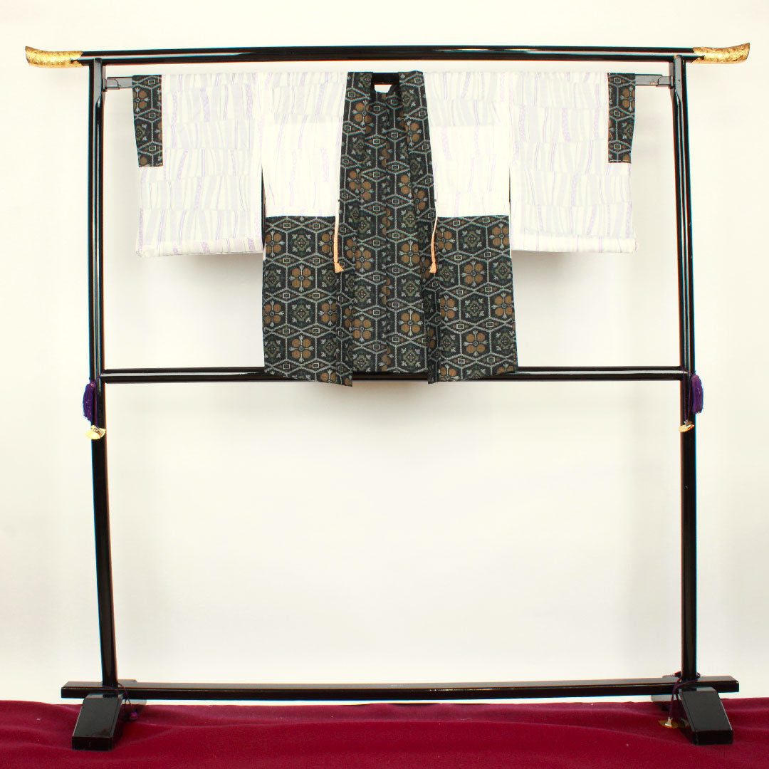 Murayama Oshima Length 151cm Sleeve length 63.5cm Ensemble Abstract pattern Pure silk A rank Awase Black 1116001993210