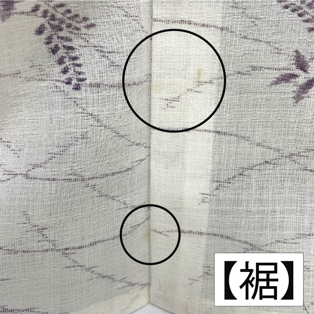 夏物 麻 紬 身丈165cm 裄丈69cm 乳白色（にゅうはくしょく） 小千谷縮 草花模様 紗 Aランク 白系 1132002683511