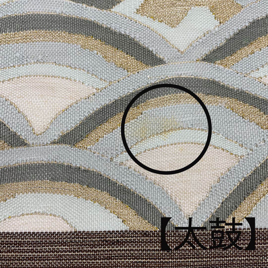 袋帯 燻色（ふすべいろ） 青海波 帯丈444cm 正絹 Bランク ポイント柄 フォーマル 茶系 1123008984314