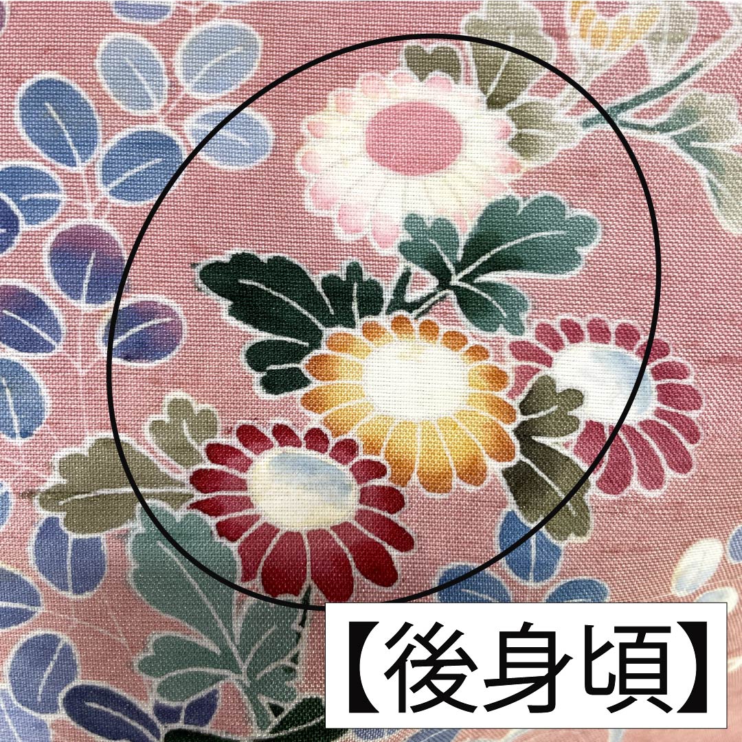 Visiting Kimono, Pure Silk, Rank B, Lined, Length 167cm, Sleeve Length 66cm, Fake Peach Color (Fake Momoiro), Ushiku Tsumugi Silk, Kyoto Kaga Yuzen, Tsukesage, Artist's Work, Floral Design, Pink, Product Number: 1112007544513