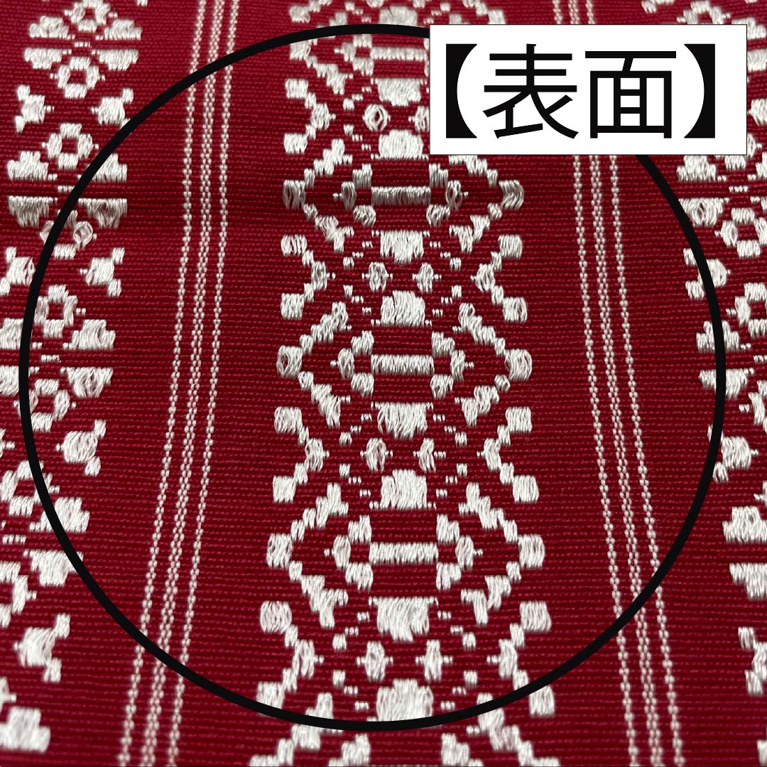 [Untailored] Half-width Obi, Cotton, A-rank, Madder Red, Kenjo Pattern, Hakata-ori. Obi Length 316cm, Vermillion Family. 1125001673316