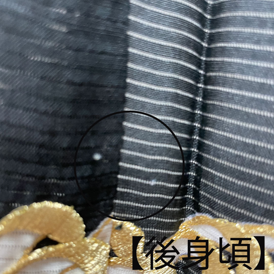 Summer polyester black formal kimono, length 159.5cm, sleeve length 66cm, wave pattern, washable kimono, Gosankiri, silk, B rank, black, 1132001474310