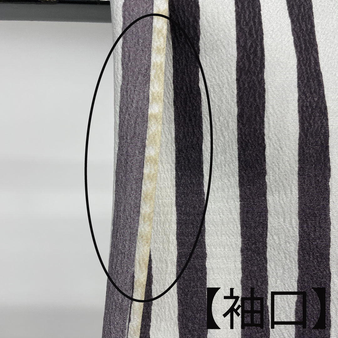 小紋 ポリエステル 身丈157cm 裄丈63cm 単衣 モノトーン 洗える着物 縞 水玉 Aランク 白系 1115004013311