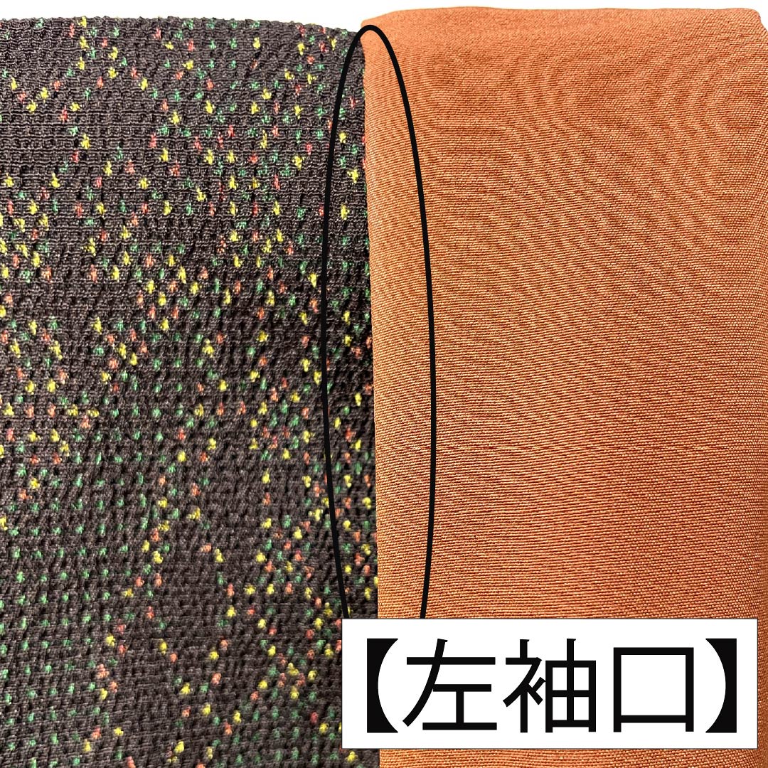 紬 正絹 身丈152cm 裄丈62cm 桃尻色（ももじりいろ） 幾何学模様 Aランク 袷 黒系 1116003763210
