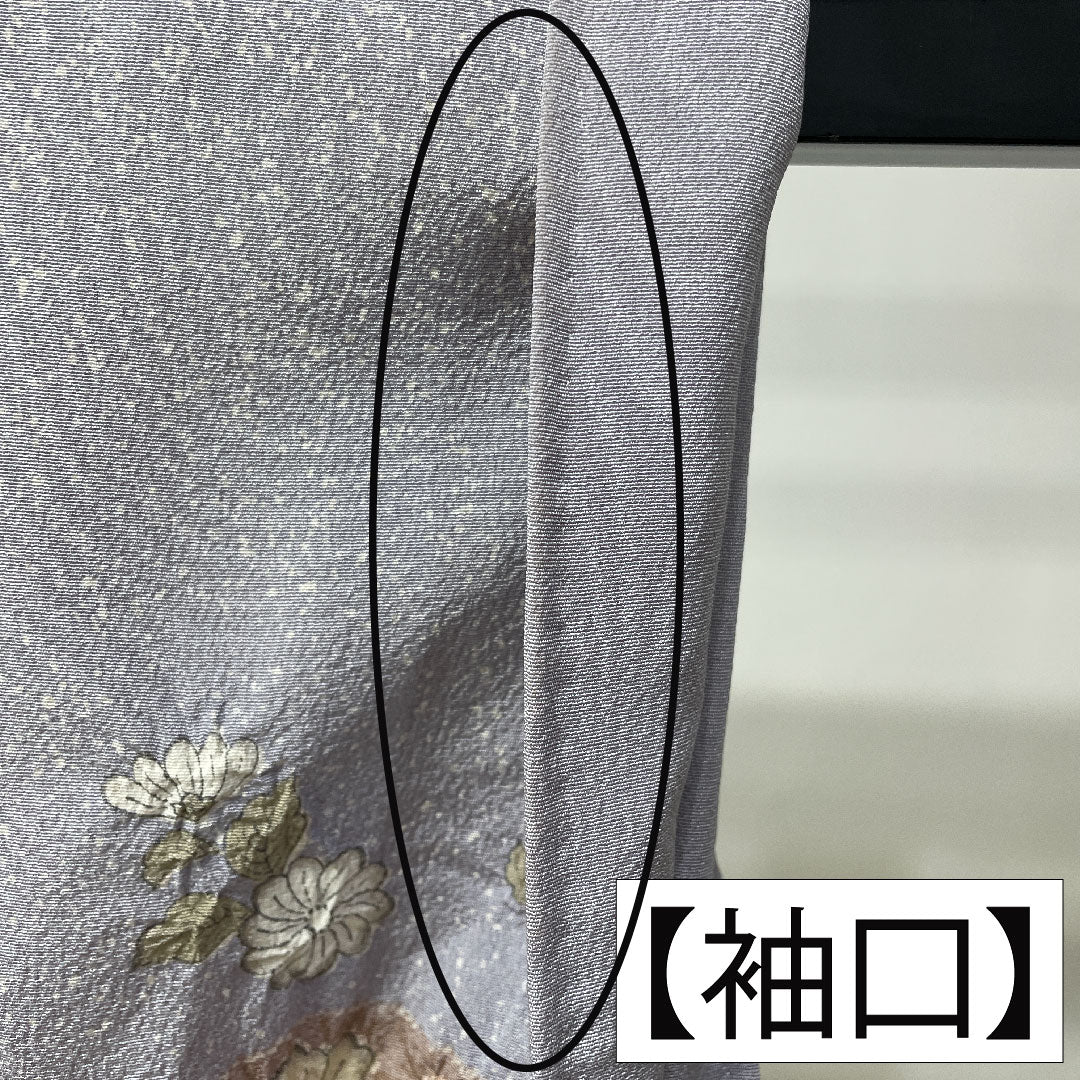 Homongi, pure silk, lined, length 156.5cm, sleeve length 63.5cm, snow color, Tsujigahana, artist's work, A rank, gray, 1112004893322