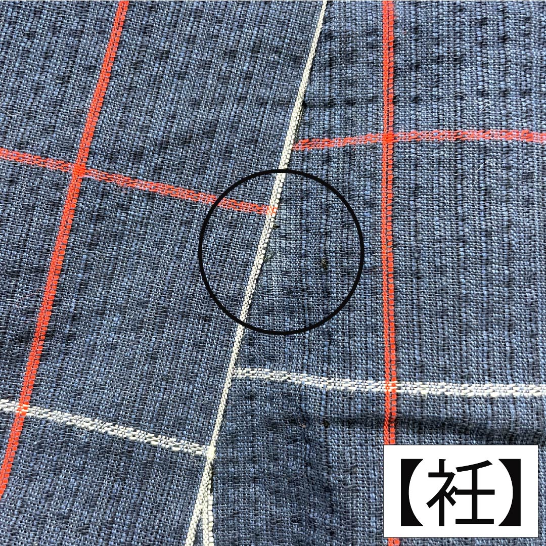 Cotton Yukata, Length 142cm, Sleeve Length 63cm, Rank B, Single Layer, Navy Blue, Shijira Weave, Red and White Check Pattern, 1118005834118