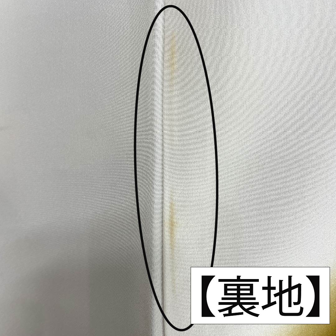 Visiting Kimono, Pure Silk, Rank B, Lined, Length 165.5cm, Sleeve Length 67cm, Pale Yellowish Brown, Gold Accents, Flowing Water and Crane Design, Yellowish Color, Product Number: 1112006904523