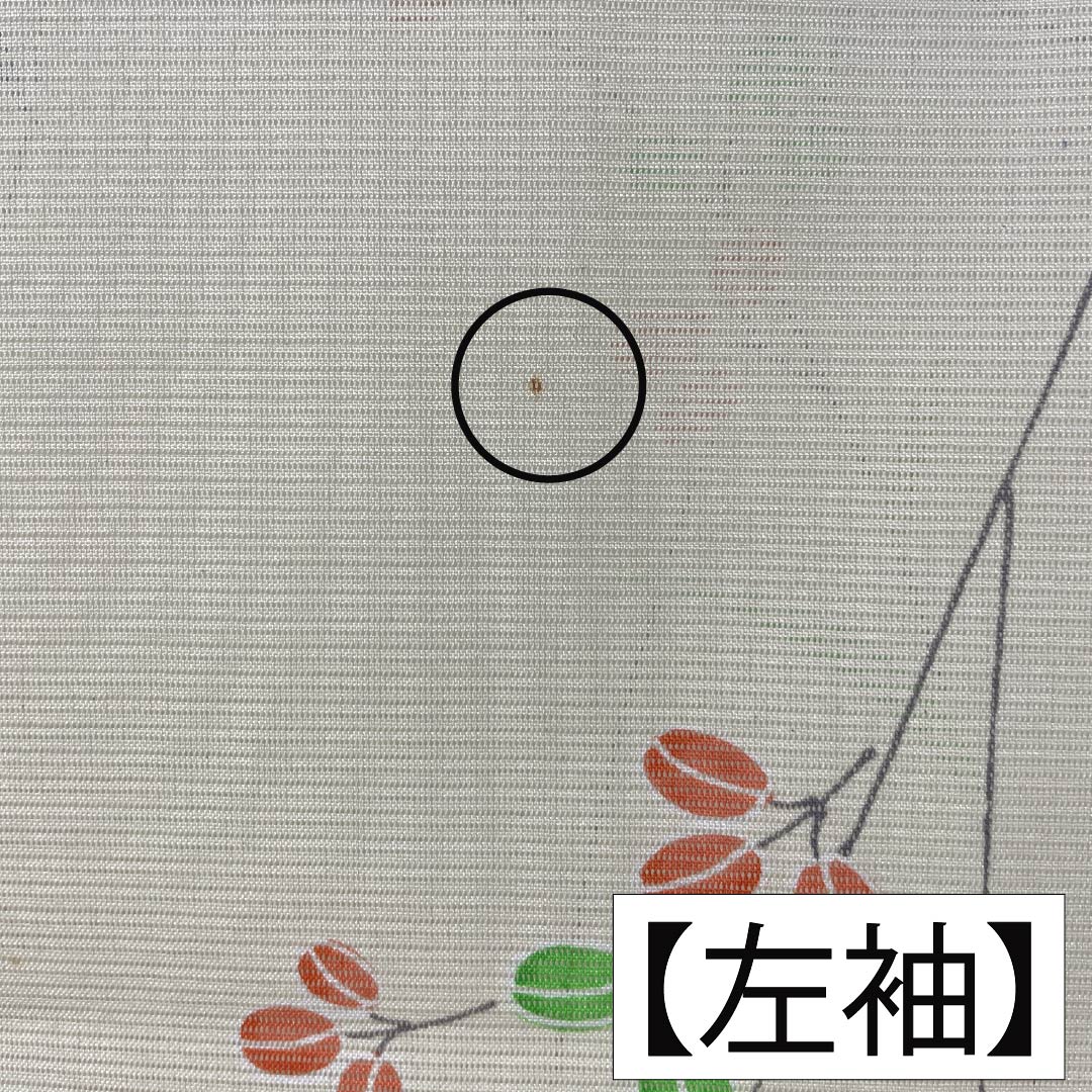 夏物 ポリエステル 小紋 Aランク 身丈163.5cm 裄丈64cm 白百合色（しらゆりいろ） 草花模様 絽 黄系 1132004513423