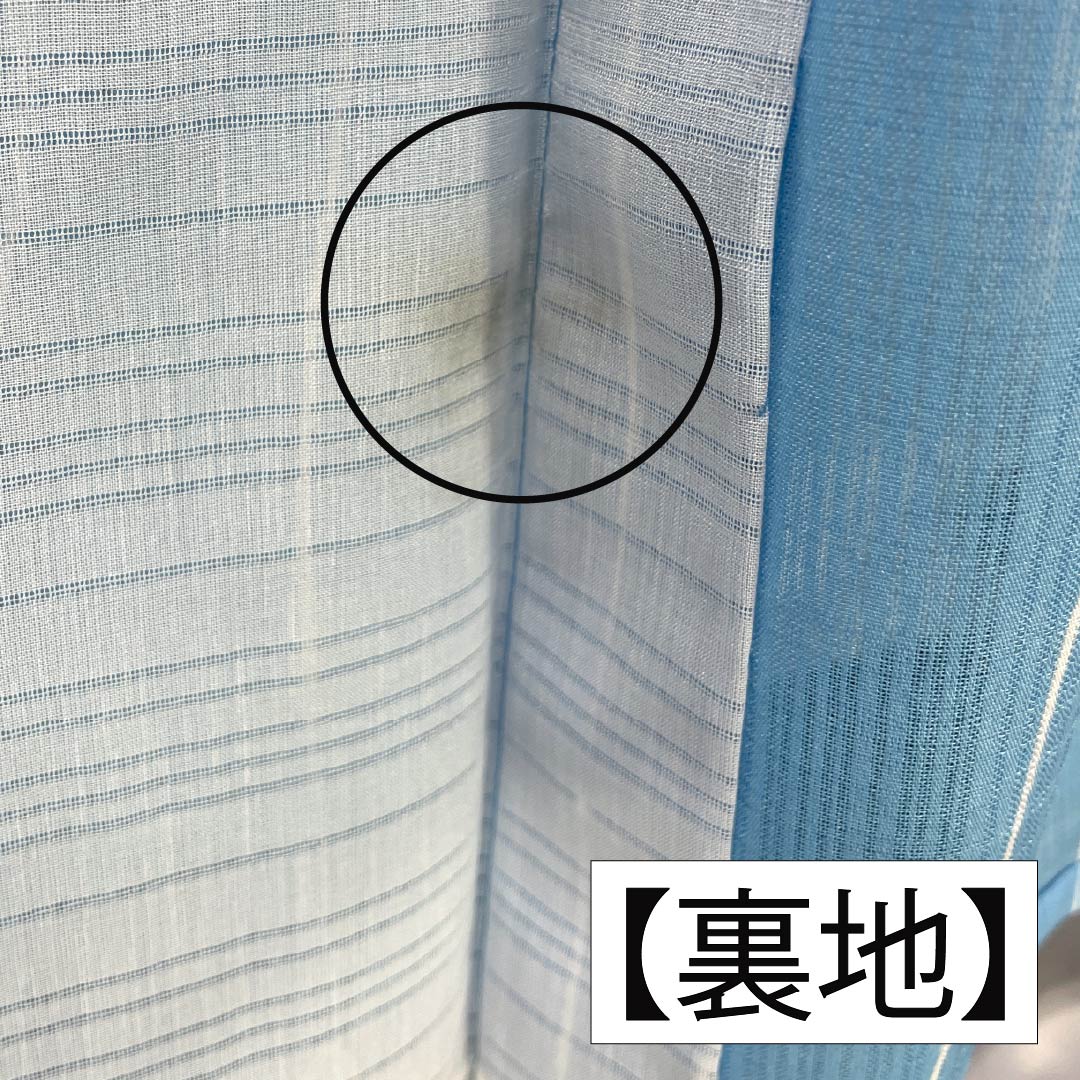 夏物 ポリエステル 小紋 身丈161cm 裄丈68cm 浅藍色（うすらんいろ） 竪絽 縞 鶴 絽 Bランク 水色系 1132002484424