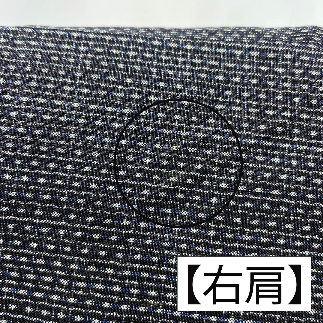 男物 正絹 Bランク 身丈140cm 裄丈65cm 青褐色（あおかちいろ） 横双絣 大島紬 アンサンブル 袷 紺系 1119001364418