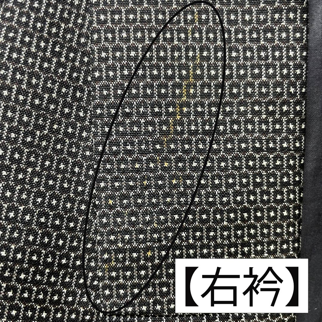 男物 正絹 Aランク 身丈145.5cm 裄丈68.5cm 大島紬 100亀甲 アンサンブル 袷 黒系 1119001483410