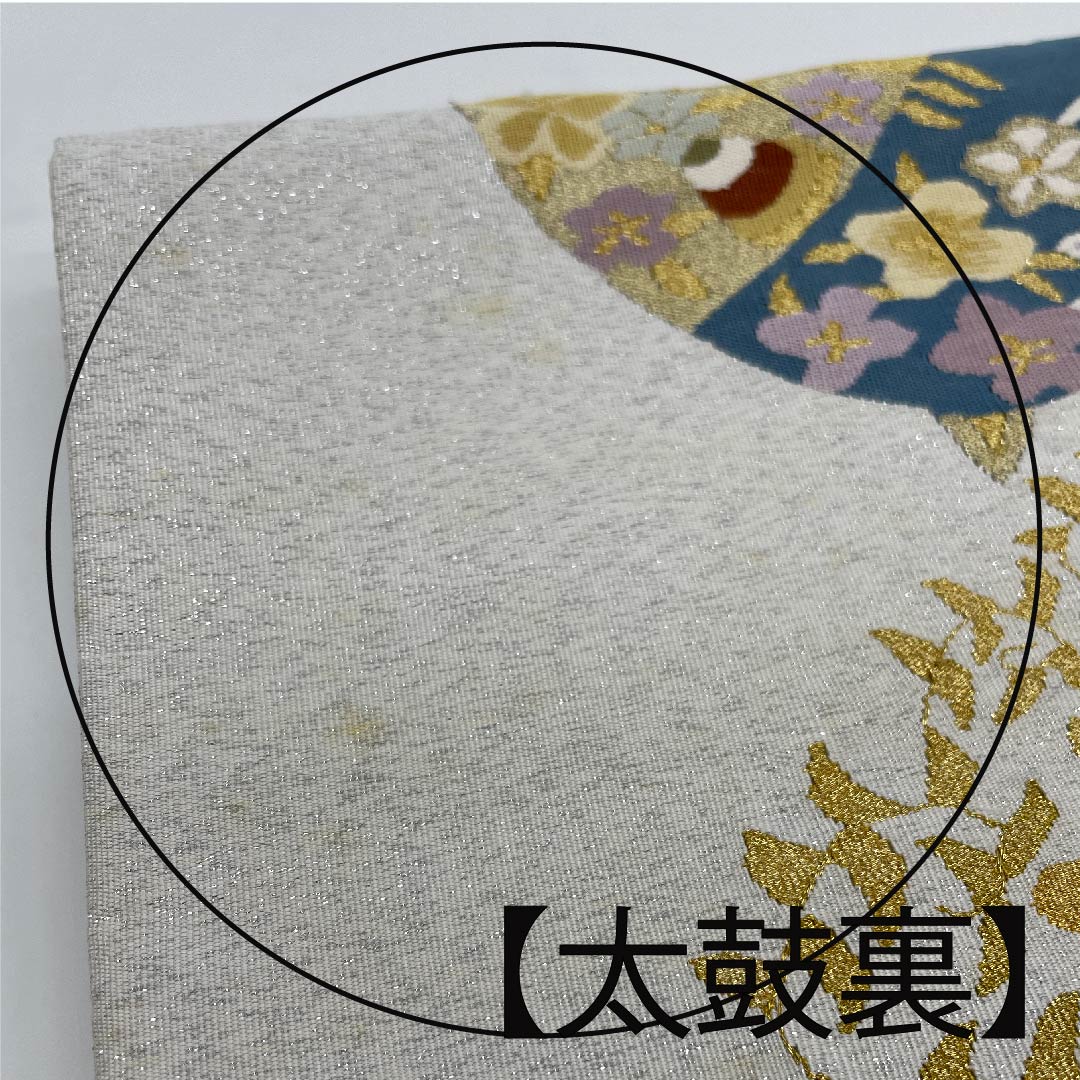 袋帯 銀白色色（ぎんはくしょくいろ） 小花 帯丈446cm 正絹 Bランク 六通 セミフォーマル 銀系 1123007174322