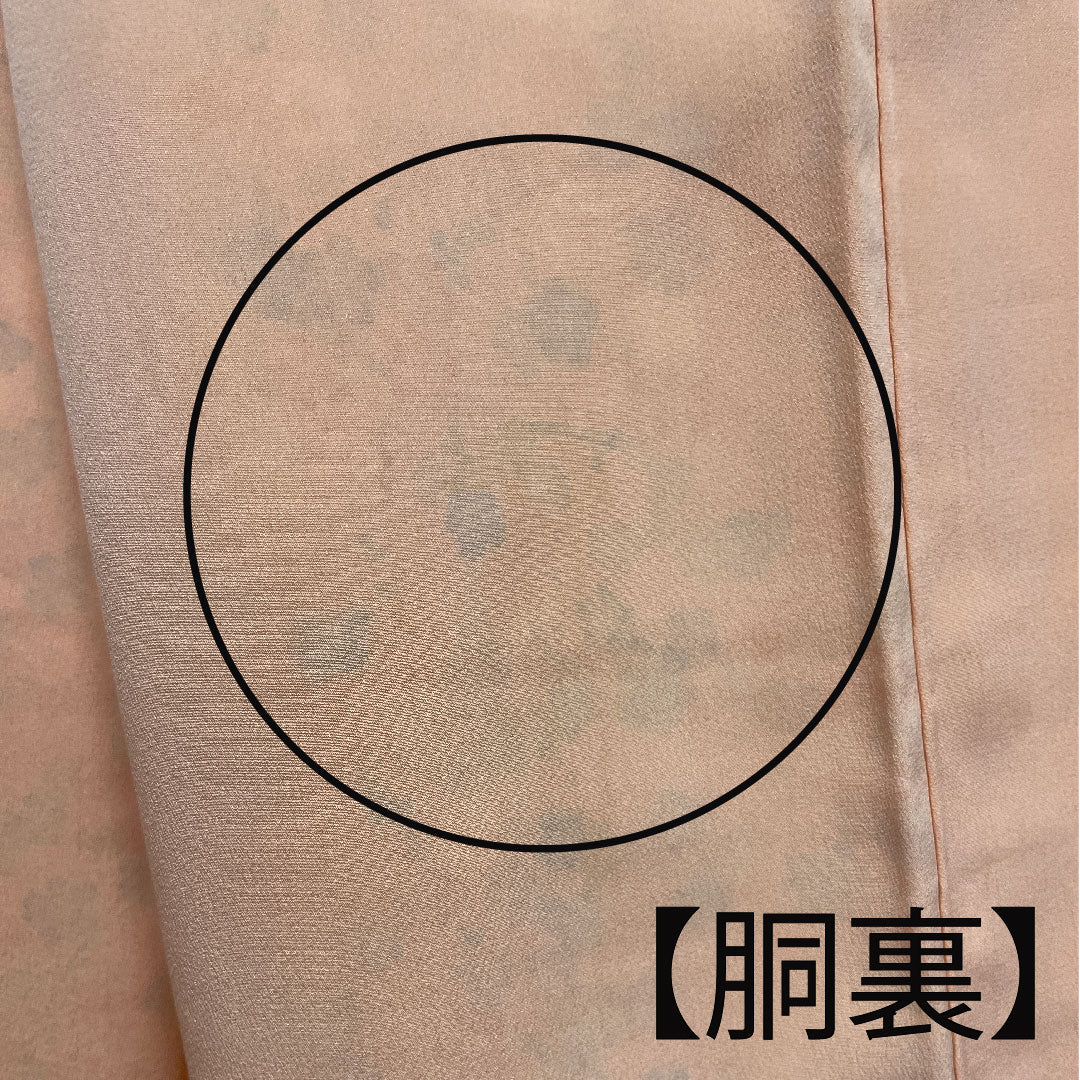 小紋 身丈158cm 裄丈65.5cm 袷  中紅色 型染 草花模様  正絹 Aランク ピンク系 1115002373313