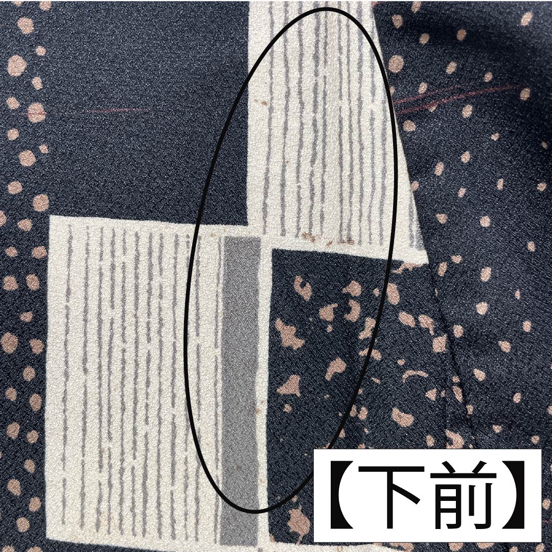 Komon (small pattern) Polyester Kimono, Rank B, Length 165.5cm, Sleeve Length 65.5cm, Lined, Dot Pattern, Checkered Pattern, Washable, Black, 1115006754510