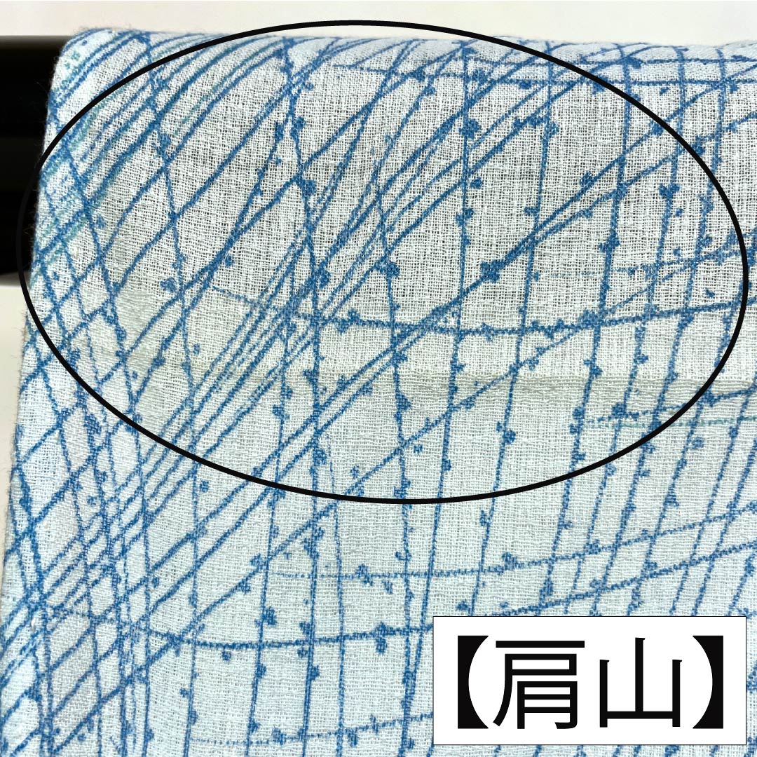 夏物 木綿 小紋 Bランク 身丈156cm 裄丈62cm 蟹鳥染色（かにとりぞめいろ） 抽象模様 紗 水色系 1132004404324