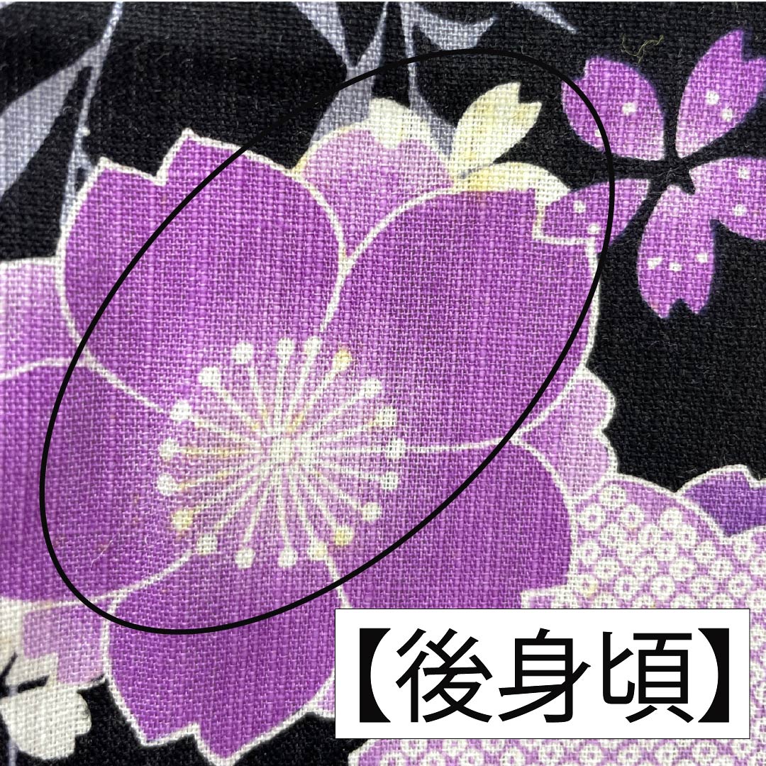 Cotton-linen Yukata, Length 165cm, Sleeve Length 69cm, Rank A, Single-Layer, Black, Weeping Cherry Blossom Pattern, Cotton-linen, 1118006043510