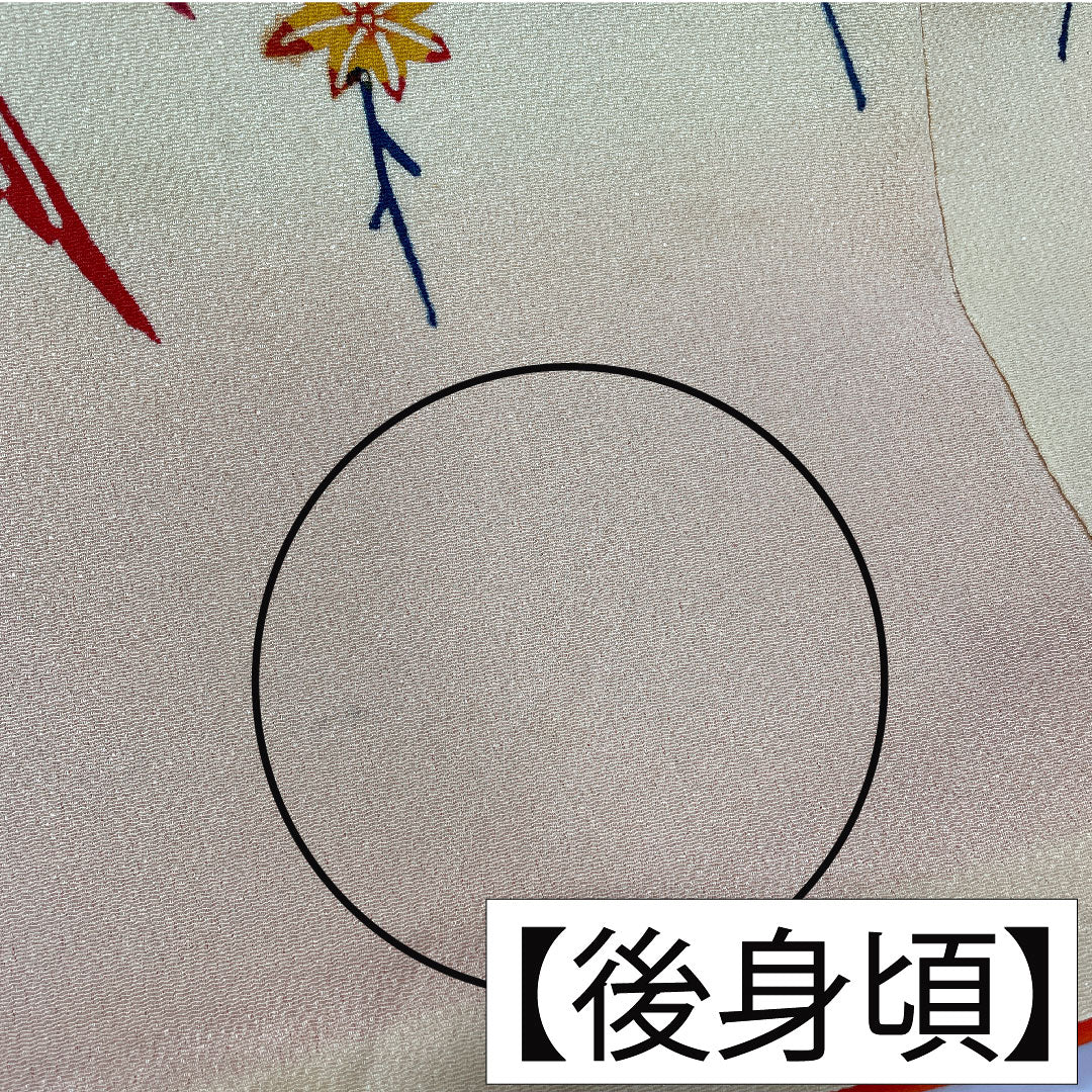 訪問着 正絹 袷 身丈158.5cm 裄丈65cm 密陀僧色（みつだそういろ） 京紅型 紅葉 鳥 Aランク クリーム系 1112005943315