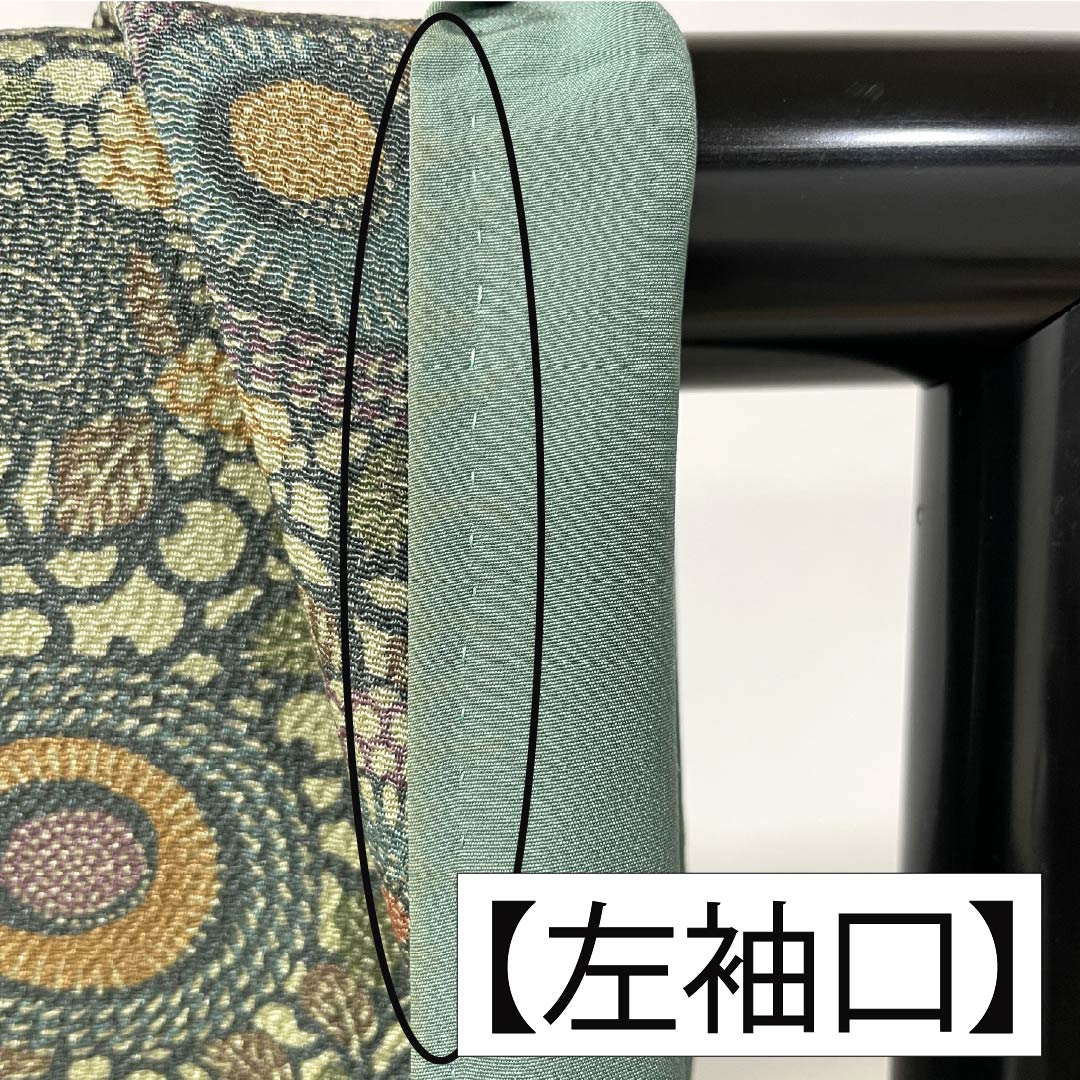 小紋 正絹 Aランク 身丈155.5cm 裄丈64cm 袷 鉄色（てついろ） 江戸小紋 南部幸雄 菊 割付文様 緑系 1115007243319