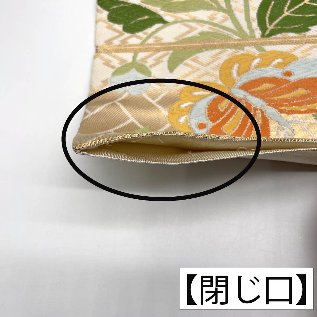 袋帯 正絹 Aランク 唐織 西陣織 蝶 花 帯丈424cm 六通 フォーマル 金系 1123017713321