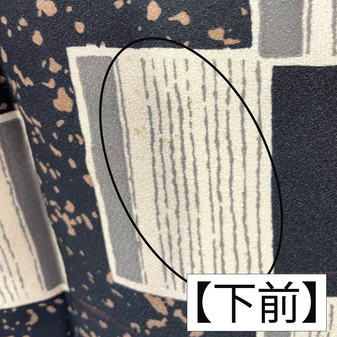 Komon (small pattern) Polyester Kimono, Rank B, Length 165.5cm, Sleeve Length 65.5cm, Lined, Dot Pattern, Checkered Pattern, Washable, Black, 1115006754510