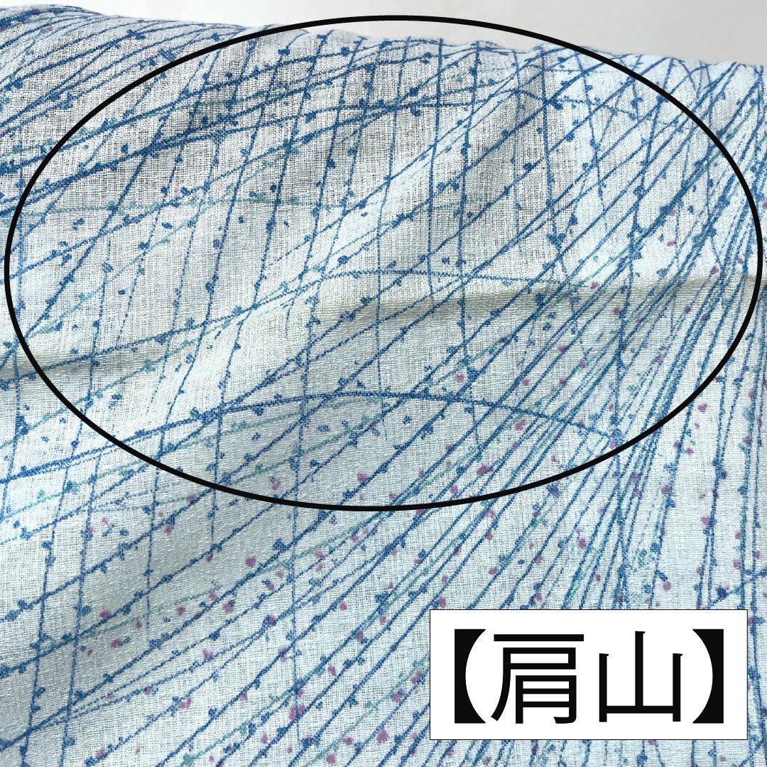 夏物 木綿 小紋 Bランク 身丈156cm 裄丈62cm 蟹鳥染色（かにとりぞめいろ） 抽象模様 紗 水色系 1132004404324