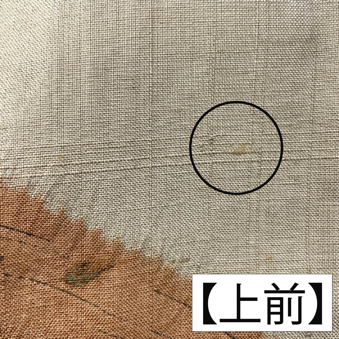 訪問着 正絹 Bランク 袷 身丈160cm 裄丈68cm 亜麻色（あまいろ） 生紬 桶絞り 乾山絞り 伝統工芸作家 吉澤与市 ベージュ系 1112007414425