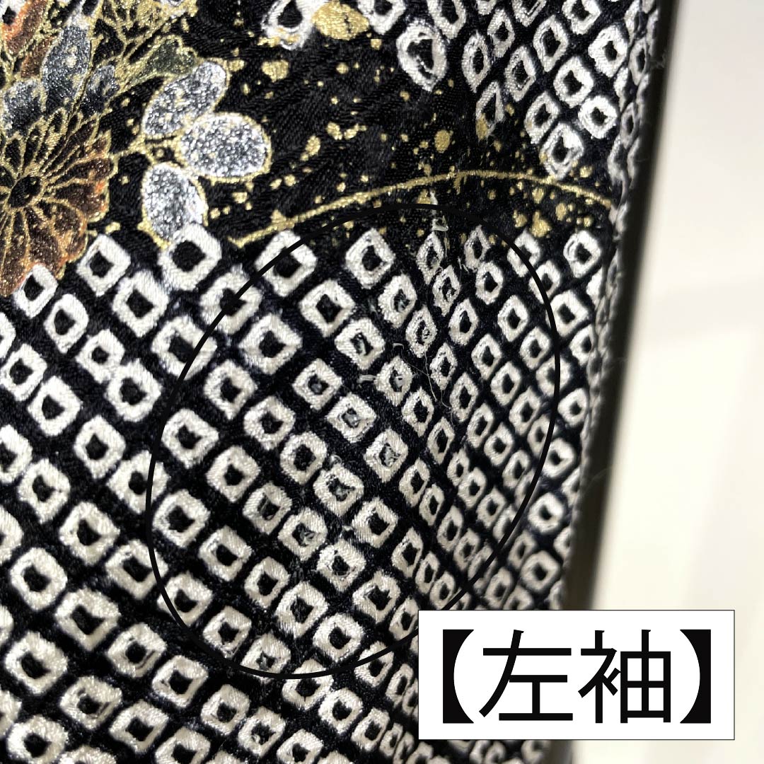 Visiting Kimono, Pure Silk, B-Rank, Lined, Length 166cm, Sleeve Length 66cm, Fully Dyed, Floral Pattern, Partially Embroidered, Black, Product Number: 1112007004510
