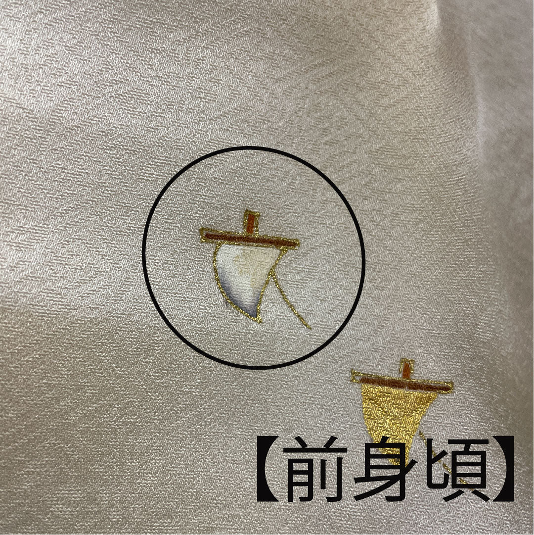Colored Tomesode, Length 157cm, Sleeve Length 64cm, Lined, Tokyo Yuzen, Pure Silk, B Rank, Three Crests, Cream Color, 1111000284315