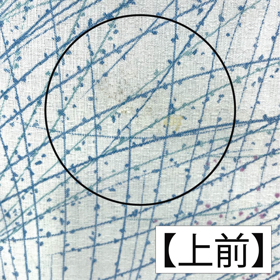 夏物 木綿 小紋 Bランク 身丈156cm 裄丈62cm 蟹鳥染色（かにとりぞめいろ） 抽象模様 紗 水色系 1132004404324