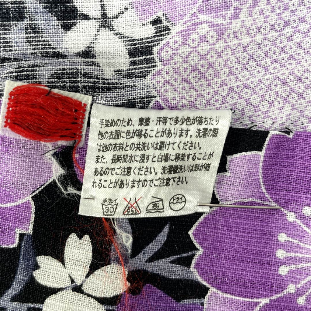 Cotton-linen Yukata, Length 165cm, Sleeve Length 69cm, Rank A, Single-Layer, Black, Weeping Cherry Blossom Pattern, Cotton-linen, 1118006043510