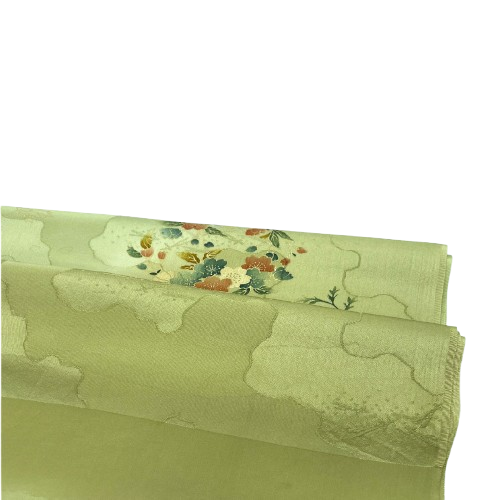 帯揚げ 正絹 Sランク セミフォーマル 利休白茶色（りきゅうしらちゃいろ） 裏柳色（うらやなぎいろ） 古典柄 花柄 長さ約156cm 幅約31cm 緑系 1136001612919