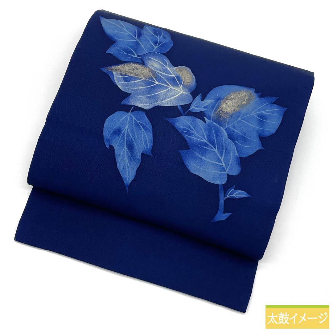 Nagoya Obi, Pure Silk, S-Rank, Navy Blue with Bellflower Pattern, Dyed with Ivy, Length 340cm, Pointed Pattern, Casual, Navy Blue, Product Number 1124009842318, Nagoya Style