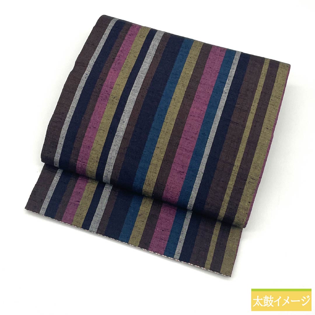 Nagoya Obi, Pure Silk, Grade A, Striped, Tsumugi Fabric, 376cm Long, Full Length, Casual, Gradient Pattern, 1124009953399, Open-Leg Style