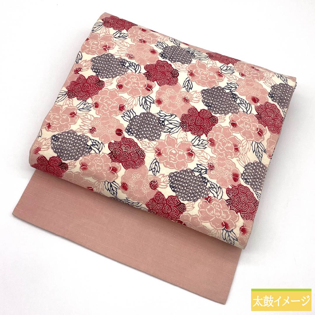 名古屋帯 正絹 Sランク 曙色（あけぼのいろ） 染め帯 京紅型 草花模様 帯丈353cm 六通 カジュアル ピンク系 1124010302313 名古屋仕立て