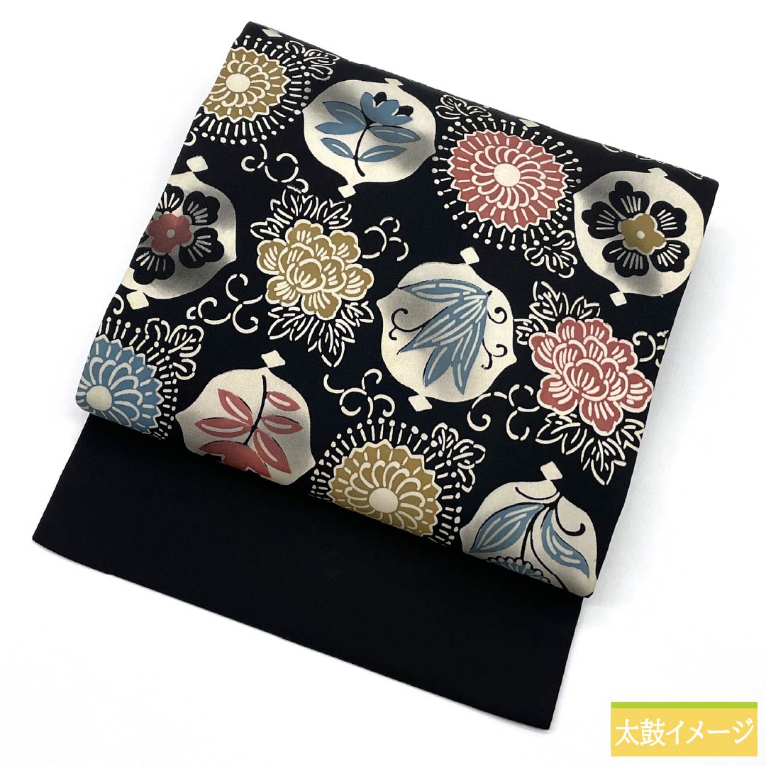 Nagoya Obi, Pure Silk, A-Rank, Kyoto Bingata Dyed Obi with Floral Pattern, Length 354cm, Full Length, Casual, Black, Item Number 1124009903310, Nagoya Style