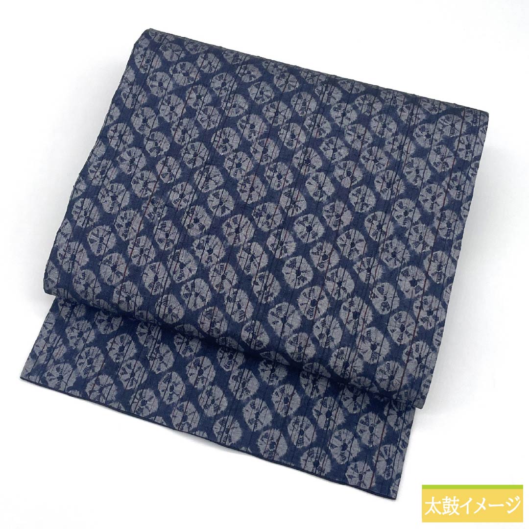 Nagoya Obi, Pure Silk, S-Rank, Indigo Gray, Shibori Dyed, Hat-Shibori, Length 379cm, Full Length, Casual, Gray, Product Number 1124009892322, Nagoya Style