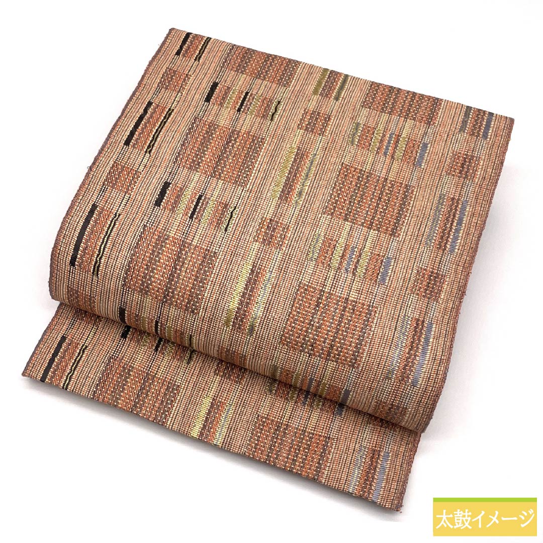 Nagoya Obi, Pure Silk, S-Rank, Light Red, Nishijin-ori, Geometric Pattern, 385cm Long, Full Length, Casual, Pink, 1124009992413, Pine Needle Pattern