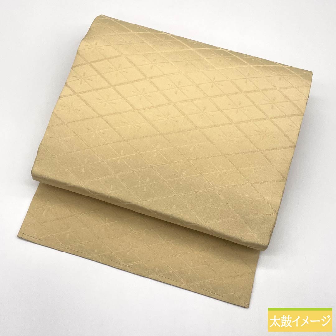 Nagoya Obi, Pure Silk, S-Rank, Koji-iro (Koji Color), Nishijin-ori (Nishijin Weave), Diamond Check Pattern, 356cm Long, Full Length, Semi-Formal, Yellow, 1124009982323, Nagoya Style