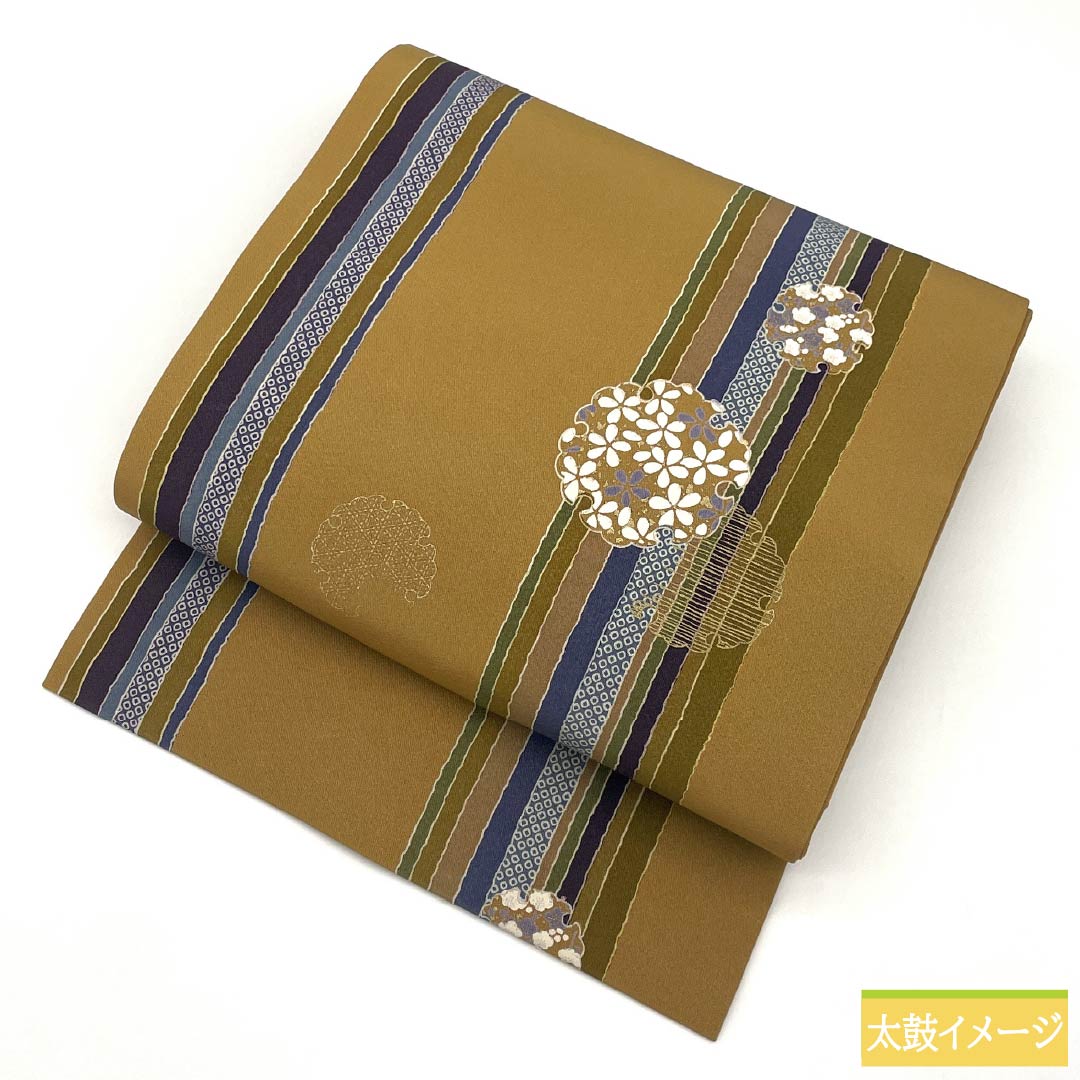 Nagoya Obi, Pure Silk, S-Rank, Yamabuki Nezuiro (Yamabuki Gray), Dyed Obi with Snow Ring and Stripes, Length 375cm, Full Length, Casual, Yellow, Product Number 1124010042323, Nagoya Style