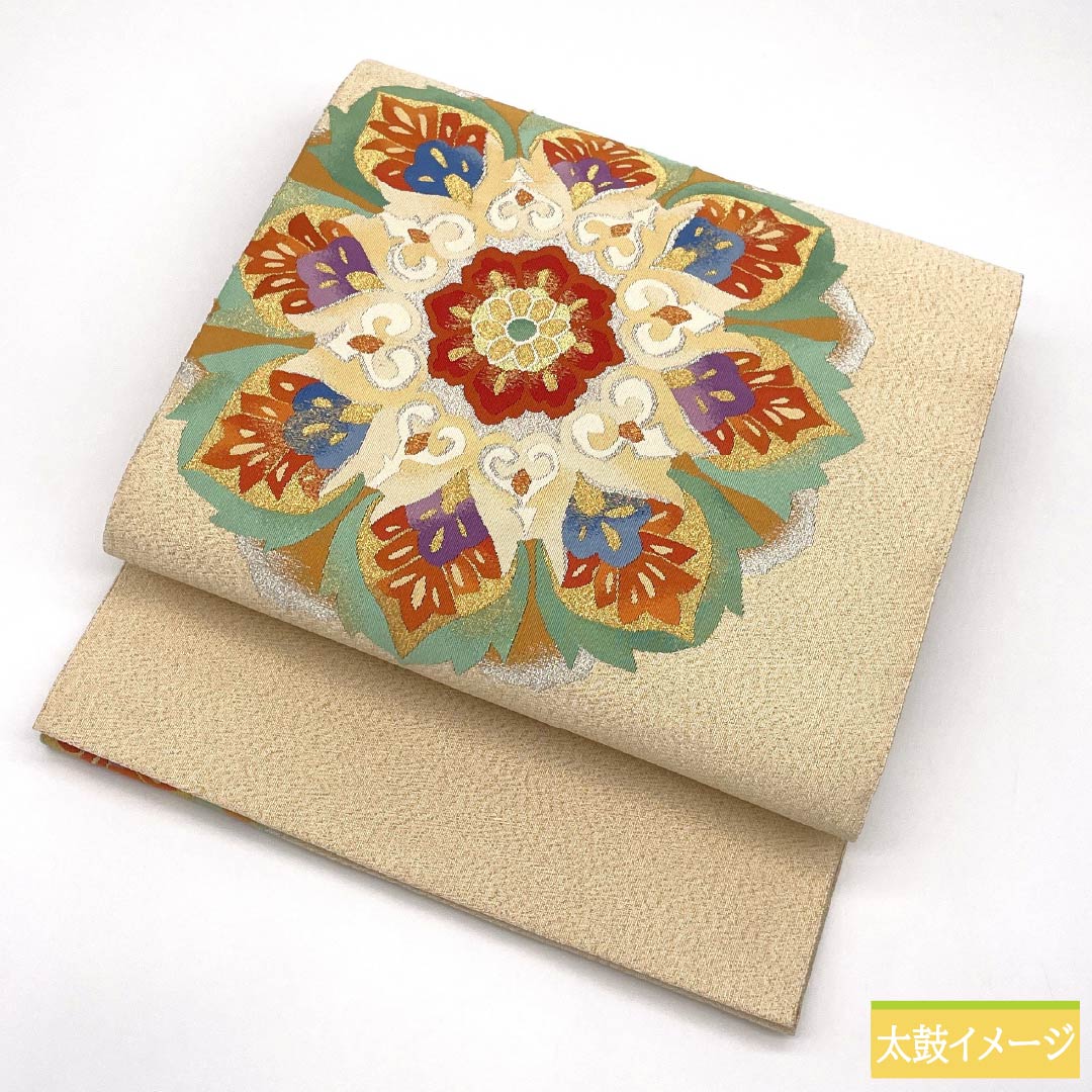 Nagoya Obi, Pure Silk, S-Rank, Floral Design, Tapestry Weave, Length 358cm, Pointed Pattern, Formal, Gold, Pine Needle Pattern, Item Number 1124010032321