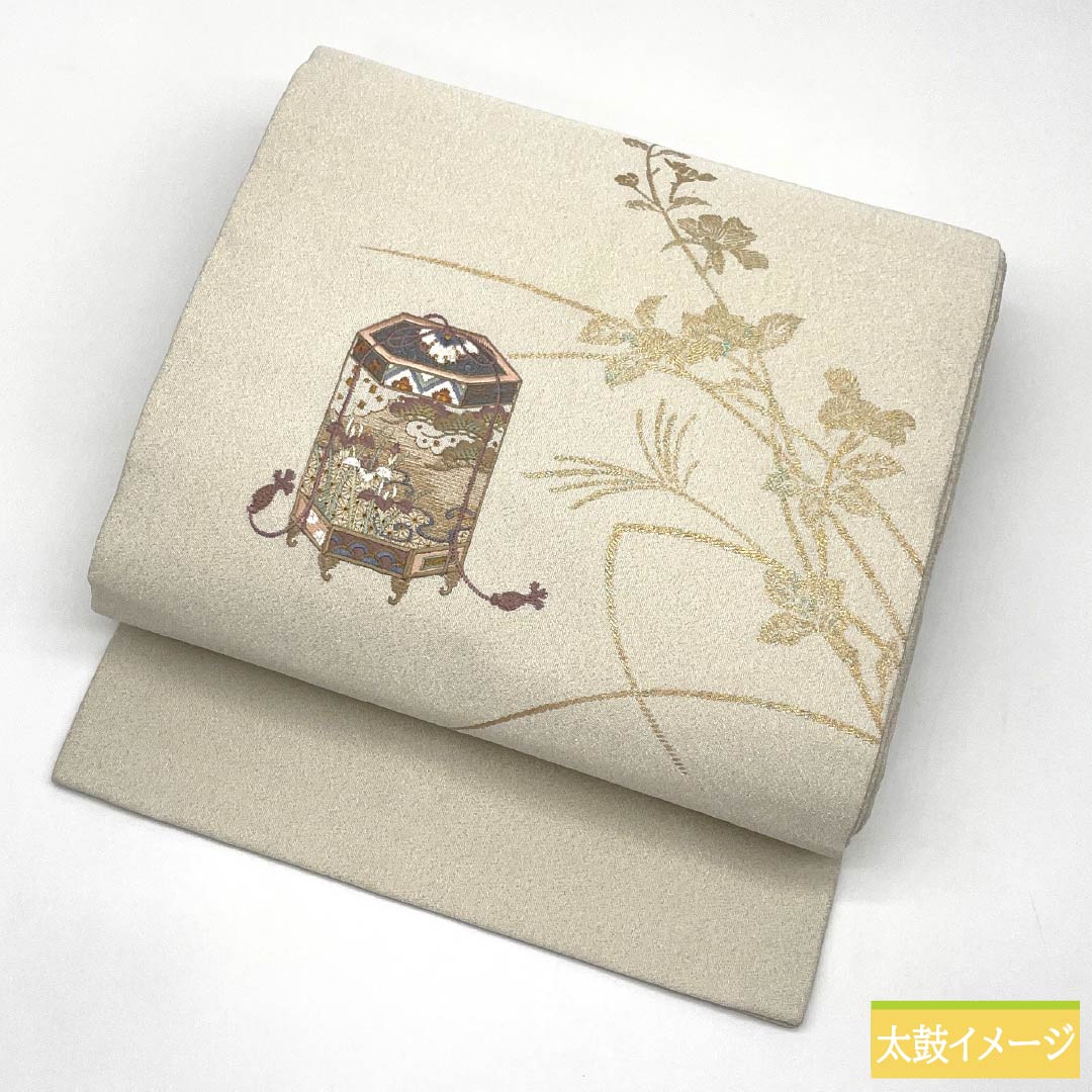 Nagoya Obi, Pure Silk, Grade A, Shell Bucket Design, Tapestry Weave, Embroidery, 371cm Long, Pointed Pattern, Silver, Semi-Formal, 1124010293322, Nagoya Style