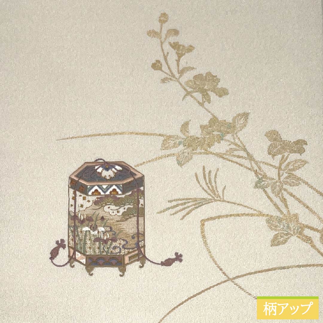 Nagoya Obi, Pure Silk, Grade A, Shell Bucket Design, Tapestry Weave, Embroidery, 371cm Long, Pointed Pattern, Silver, Semi-Formal, 1124010293322, Nagoya Style