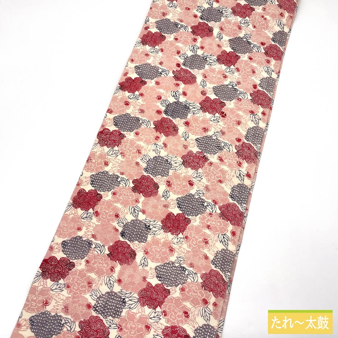 名古屋帯 正絹 Sランク 曙色（あけぼのいろ） 染め帯 京紅型 草花模様 帯丈353cm 六通 カジュアル ピンク系 1124010302313 名古屋仕立て