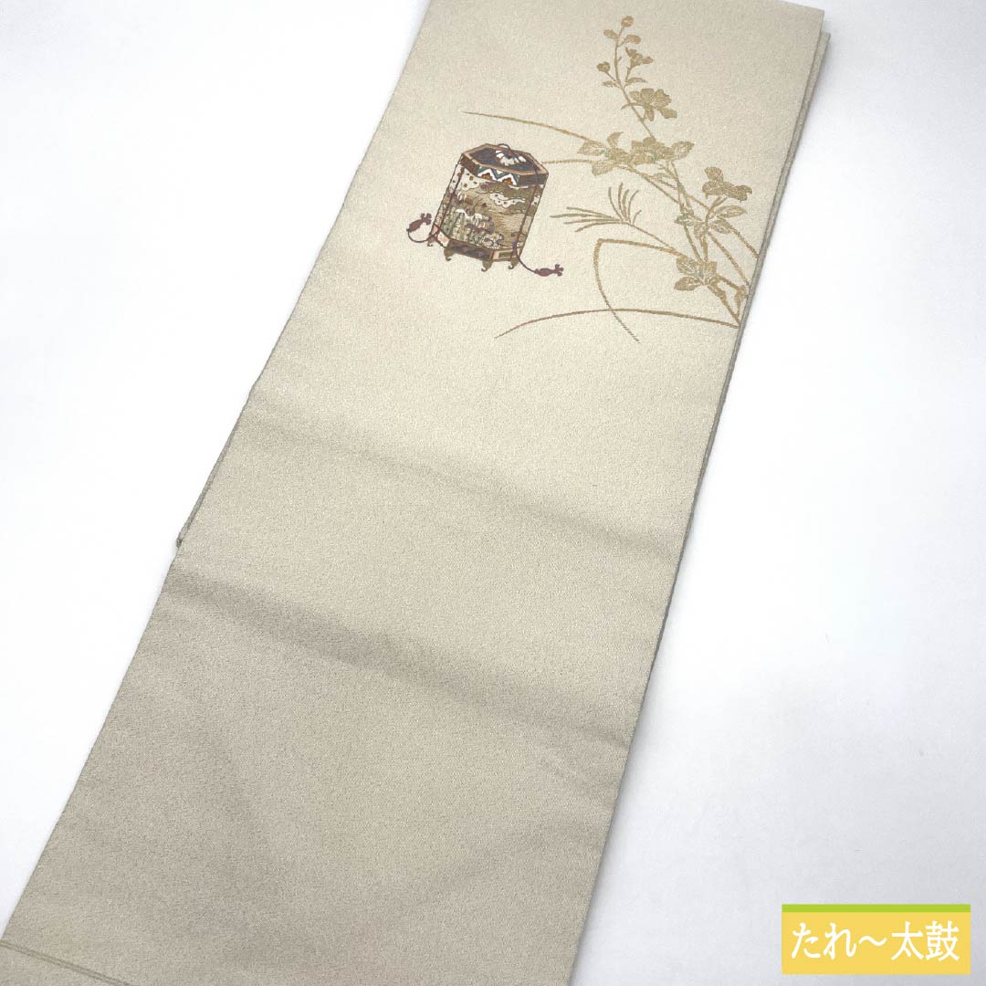 Nagoya Obi, Pure Silk, Grade A, Shell Bucket Design, Tapestry Weave, Embroidery, 371cm Long, Pointed Pattern, Silver, Semi-Formal, 1124010293322, Nagoya Style