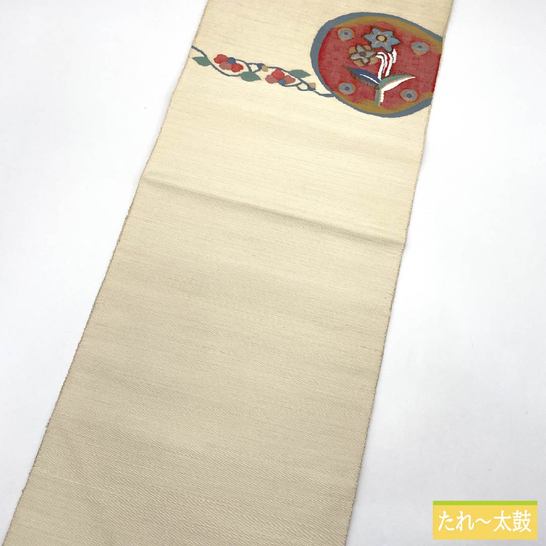 Nagoya Obi, Pure Silk, S-Rank, Milky White, Sukui Weave, Abstract Floral Design, Pointed Pattern, Casual, Cream, 1124010242315, Pine Needle Pattern
